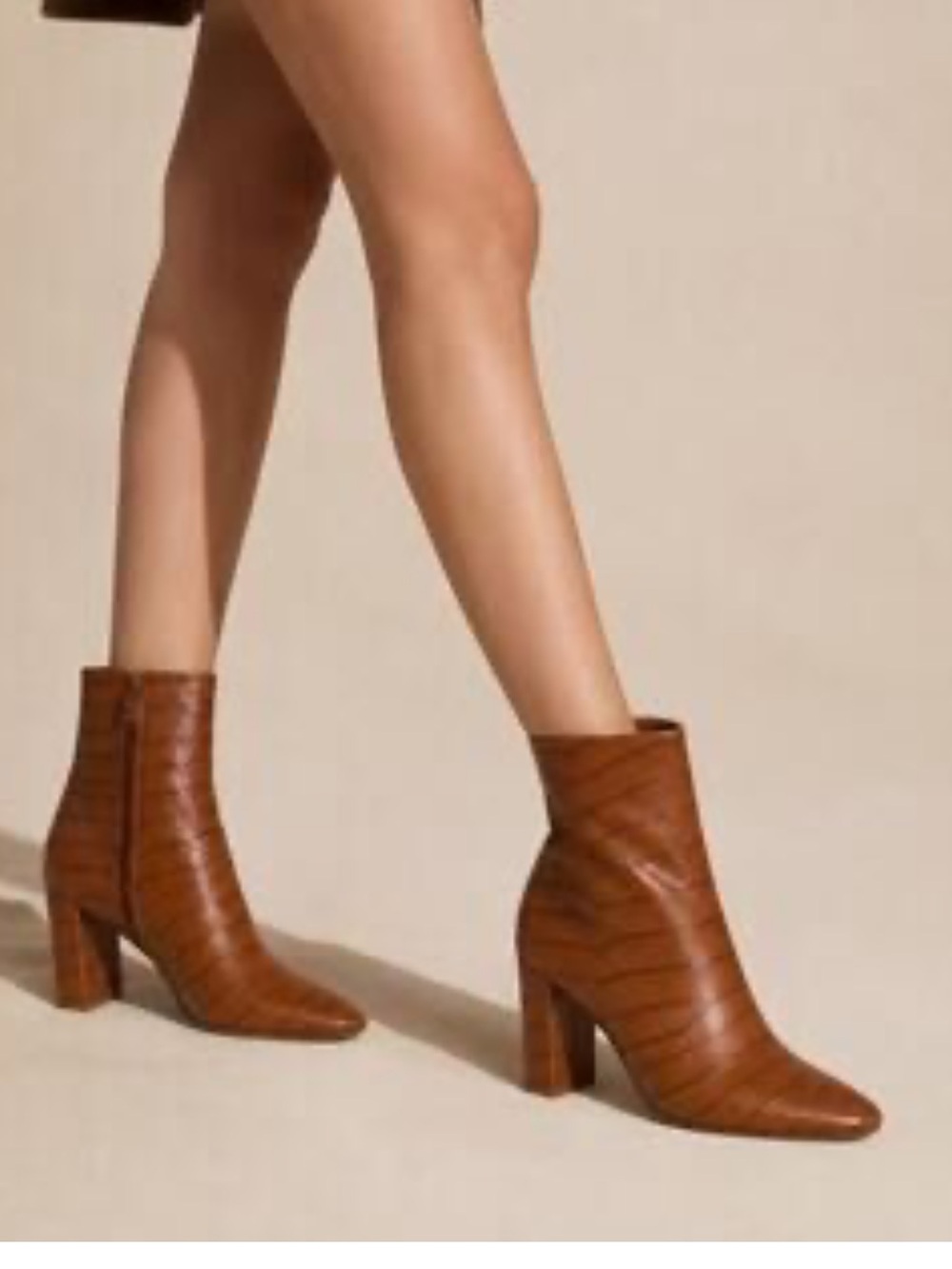 Sezane Adele Boots Women’s 9 Les Souliers Leather Minimalist Camel Croc Embossed